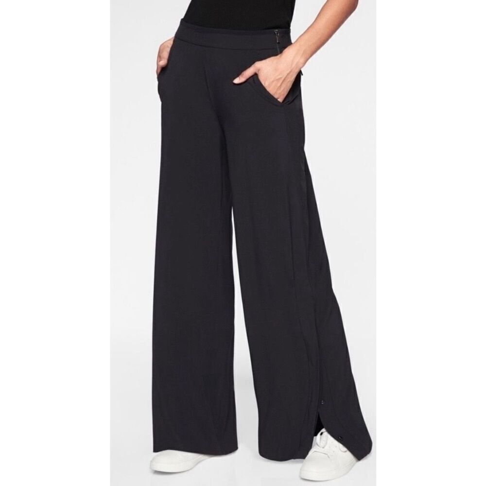 Athleta Gramercy‎ Wide Leg Button Track Trouser Pants Black size 8